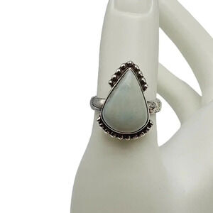 Vintage 925 Sterling Silver Ring With Pale Blue Larimar Teardrop Design Size 7.7